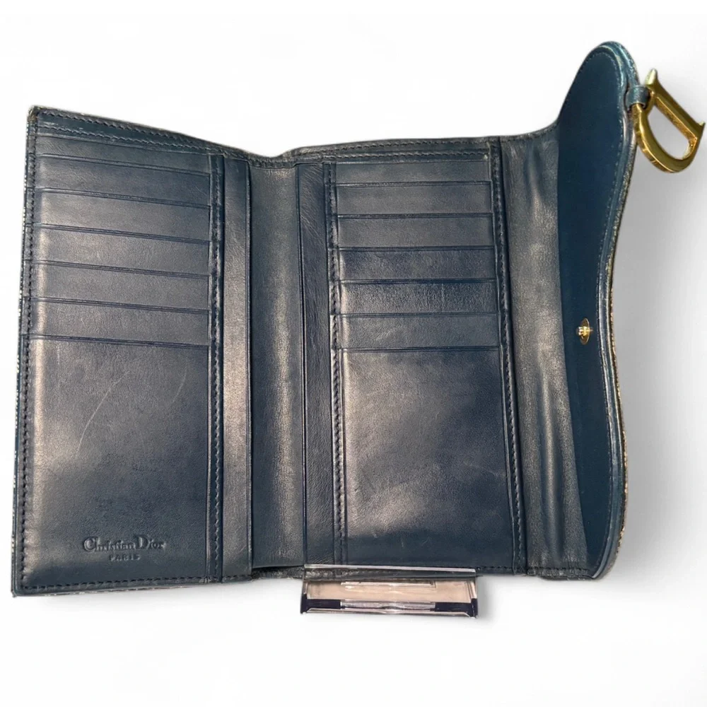 Christian Dior — Lotus Trifold Saddle Wallet in blue Dior Oblique jacquard✨ #519